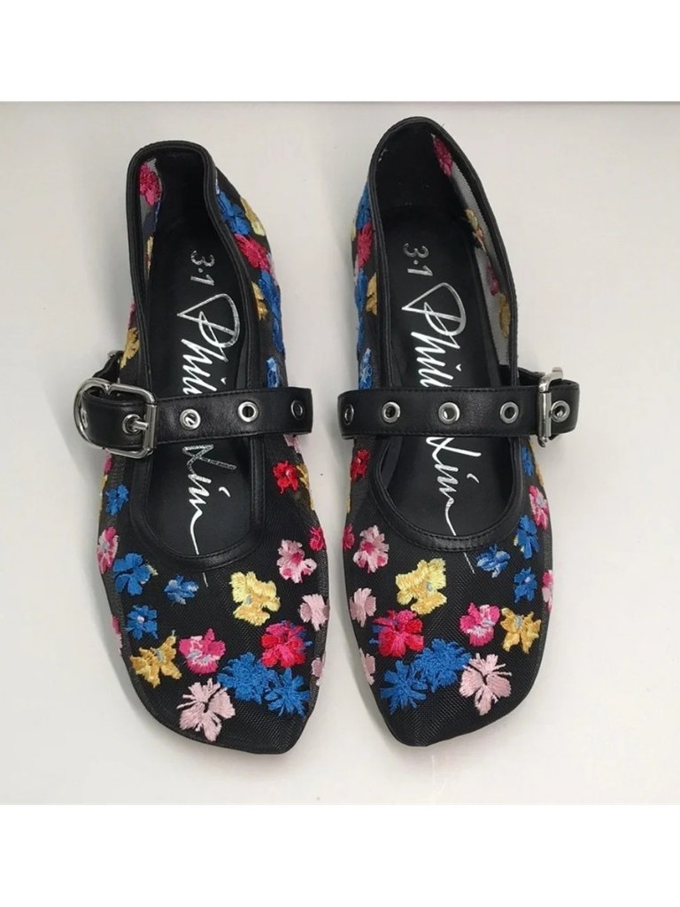 New Without Box 3.1 Phillip Lim Id Flowerworks Mesh Mary Jane Flats Black Mu